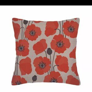Batmerry Throw Pillow Cover Poppy Flower Red Retro Seeds Spring 18x18 NWOT Zips